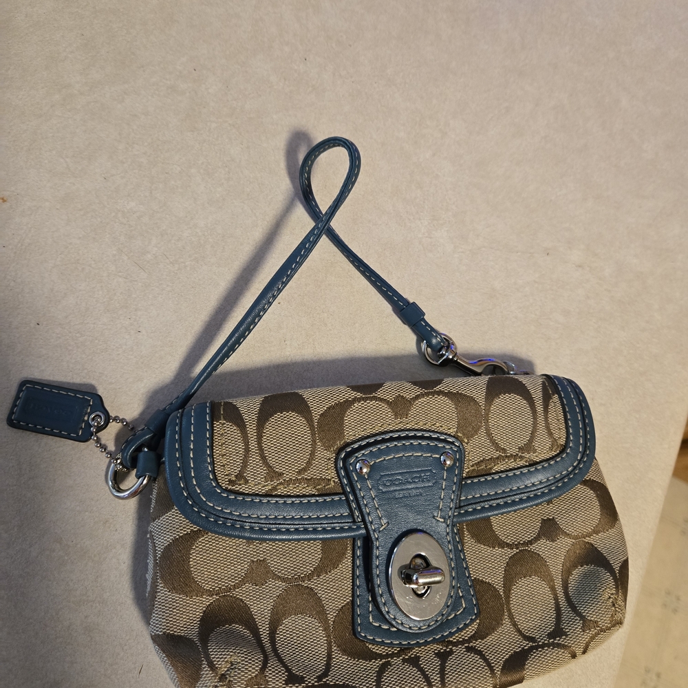 Coach Blue and Brown Wristlet Clutch